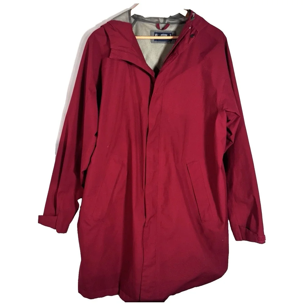 Lands' End Gore-Tex Squall Rain‎ Coat Men's L Hood Jacket Zipper Vintage Red